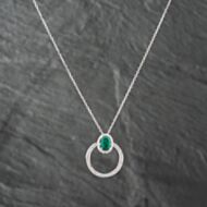 Pre-Owned 14ct White Gold Emerald & 0.45ct Diamond Oval Swivel Cluster Pendant & 16-18 Inch Trace Chain 43141229