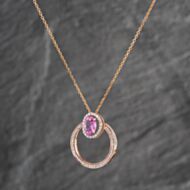 Pre-Owned 14ct Rose Gold Pink Sapphire & 0.44ct Diamond Oval Swivel Cluster Pendant & 15 Inch Trace Chain 43141230