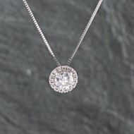 Pre-Owned Platinum 1.18ct Brilliant Cut Diamond Round Halo Pendant & 16-18 Inch Box Chain 43141232