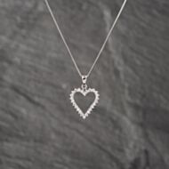 Pre-Owned Platinum 0.48ct Brilliant Cut Diamond Open Heart Pendant & 16-18 Inch Box Chain 43141240