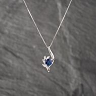 Pre-Owned Platinum 1.02ct Sapphire & 0.24ct Marquise Cut Diamond Fancy Pendant & 16-18 Inch Box Chain 43141246