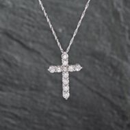 Pre-Owned Platinum 1.50ct Brilliant Cut Diamond Cross Pendant & 18 Inch Curb Chain 43141254