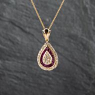 Pre-Owned 18ct Yellow Gold 2.50ct Ruby & 1.00ct Brilliant Cut Diamond Tear Drop Pendant & 21 Inch Curb Chain 43141255