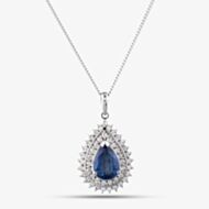 Pre-Owned Platinum 2.47ct Tanzanite & 0.71ct Brilliant Cut Diamond Tear Drop Pendant & 15 Inch Curb Chain 43141256