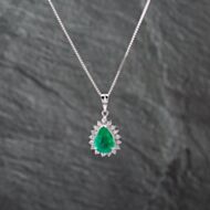 Pre-Owned Platinum 3.08ct Emerald & 0.62ct Brilliant Cut Diamond Pear Shaped Pendant & 18 Inch Box Chain 43141258
