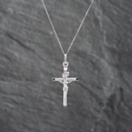 Pre-Owned White Gold Crucifix Cross Pendant & 18 Inch Curb Chain 43141263