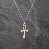 Pre-Owned Yellow Gold Ankh Cross Pendant & 18 Inch Curb Chain 43141267