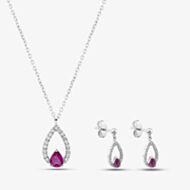 Pre-Owned 18ct White Gold 0.41ct Ruby & 0.11ct Brilliant Cut Diamond Teardrop 16-18 Inch Trace Jewellery Set 43141277