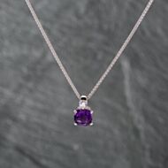 Pre-Owned 9ct White Gold Amethyst & Cubic Zirconia Pendant & 16 Inch Spiga Chain 43141291