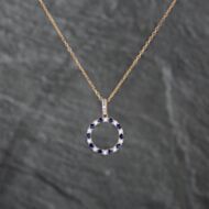Pre-Owned 9ct Yellow Gold Sapphire & Cubic Zirconia Open Circle Pendant & 16-18 Inch Trace Chain 43141292