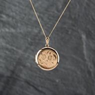 Pre-Owned 9ct Yellow Gold Round Engraved Locket Pendant & 18 Inch Curb Chain 43141302