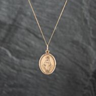 Pre-Owned 9ct Yellow Gold Oval Virgin Mary Miraculous Medal Pendant & 18 Inch Curb Chain 43141310