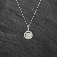 Pre-Owned 9ct White Gold 0.50ct Brilliant Cut Diamond Halo Cluster Pendant & 18 Inch Curb Chain 43141325