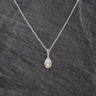 Pre-Owned 9ct White Gold 0.25ct Brilliant Cut Diamond Pear Shaped Cluster Pendant & 16-18 Inch Trace Chain 43141331