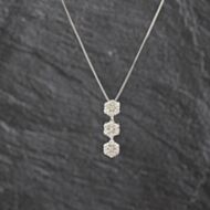 Pre-Owned 18ct White Gold 1.00ct Brilliant Cut Diamond Triple Flower Cluster Dropper Pendant & 18 Inch Box Chain 43141338
