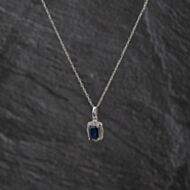 Pre-Owned 9ct White Gold 1.50ct Sapphire & 0.10ct Diamond Pendant & 16-18 Inch Trace Chain 43141344