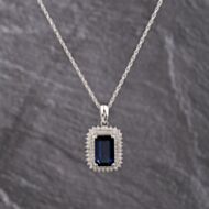 Pre-Owned Platinum 4.73ct Sapphire & 1.05ct Brilliant Cut Diamond Emerald Cut Pendant & 16 Inch Prince Of Wales Chain 43141345