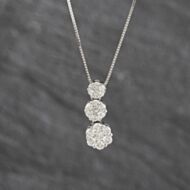 Pre-Owned 18ct White Gold 1.00ct Brilliant Cut Diamond Triple Graduated Cluster Gemstone Pendant & 16-18 Inch Box Chain 43141347