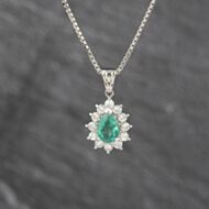Pre-Owned Platinum 1.23ct Emerald & 0.64ct Brilliant Cut Diamond Teardrop Cluster Gemstone Pendant & 15 Inch Box Chain 43141348