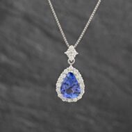 Pre-Owned Platinum 2.88ct Tanzanite & 0.78ct Brilliant Cut Diamond Teardrop Cluster Gemstone Pendant & 16-18 Inch Box Chain 43141349