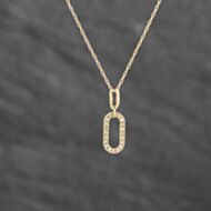 Pre-Owned 14ct Yellow Gold 0.08ct Brilliant Cut Diamond Loop Gemstone Pendant & 18 Inch Prince Of Wales Chain 43141351