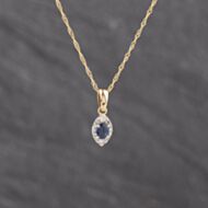 Pre-Owned 14ct Yellow Gold 0.25ct Sapphire & 0.10ct Diamond Marquise Shape Gemstone Pendant & 18 Inch Twist Chain 43141356