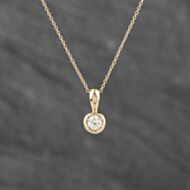 Pre-Owned 14ct Yellow Gold 0.25ct Brilliant Cut Diamond Rubover Single Stone Gemstone Pendant & 18 Inch Twist Chain 43141357