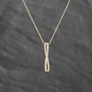 Pre-Owned 9ct Yellow Gold 0.10ct Brilliant Cut Diamond Crossover Twist Bar Gemstone Pendant & 16-18 Inch Trace Chain 43141358
