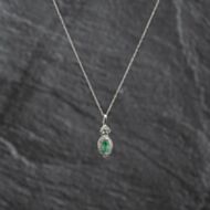 Pre-Owned 14ct White Gold Emerald & 0.08ct Brilliant Cut Diamond Marquise Cluster Gemstone Pendant & 18 Inch Prince Of Wales Chain 43141359