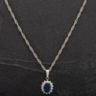 Pre-Owned Platinum Diamond Sapphire Pendant 4314467