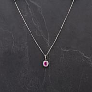 Pre-Owned Platinum Oval 1.41ct Ruby & Brilliant Cut 0.45ct Diamond Pendant & 16 Inch Box Chain 4314504