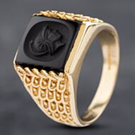 Pre-Owned 9ct Yellow Gold Onyx Oblong Roman Head Engraved Signet Ring 43151019