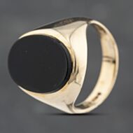 Pre-Owned 9ct Yellow Gold Onyx Large Oval Signet Ring 43151025