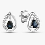 Pre-Owned 9ct White Gold 0.14ct Sapphire & 0.05ct Brilliant Cut Diamond Pear Shaped Stud Earrings 43170020