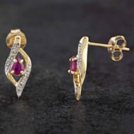 Pre-Owned 9ct Yellow Gold 0.14ct Ruby & 0.15ct Brilliant Cut Diamond Stud Earrings 43170061