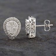 Pre-Owned 9ct White Gold 1.00ct Brilliant Cut Diamond Pear Shaped Cluster Stud Earrings 43170103