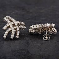 Pre-Owned 14ct White Gold 2.50ct Brilliant Cut Diamond 2 Row Wave Design Stud Earrings 4317068