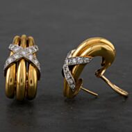 Pre-Owned 14ct Yellow Gold 1.00ct Brilliant Cut Diamond Cross Over Design Hoop Earrings 4317074