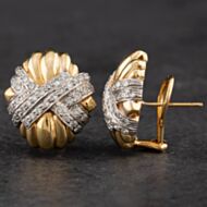 Pre-Owned 14ct Two Colour Gold 2.14ct Brilliant Cut Diamond Cross Over Design Stud Earrings 4317086
