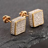 Pre-Owned 9ct Two Colour Gold Single Cut Diamond Pave Square Stud Earrings 43171028