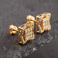 Pre-Owned 9ct Yellow Gold Brilliant Cut Diamond Square Cluster Stud Earrings 43171036