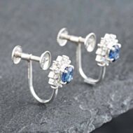 Pre-Owned Platinum Oval Cut Sapphire & Brilliant Cut Diamond Stud Earrings 43171037