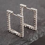 Pre-Owned 14ct White Gold Brilliant Cut Diamond Set Oblong Hoop Earrings 43171041