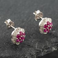 Pre-Owned White Gold 0.68ct Ruby & Diamond Cluster Stud Earrings 43171098