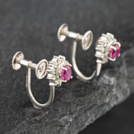 Pre-Owned Platinum 0.46ct Ruby & 0.08ct Single Cut Diamond Oval Screw Fittings 7.1mm Stud Earrings 43171104