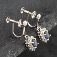 Pre-Owned Platinum Certificated Sapphire & 0.32ct Single Cut Diamond Oval Screw Fittings 21.7mm Dropper Earrings 43171105