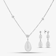 Pre-Owned 18ct White Gold Certificated Brilliant Cut Diamond Pear Shape 24 Inch Necklace & Dropper Earrings Jewellery Set 43171127