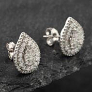 Pre-Owned 9ct White Gold 1.00ct Brilliant Cut Diamond Pear Shaped Halo Stud Earrings 43171135