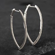 Pre-Owned 14ct White Gold 39mm 0.50ct Single Cut Diamond Pointed Hoop Earrings 43171149
