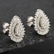 Pre-Owned 9ct White Gold 15.5mm 1.00ct Diamond Pear Shape Cluster Stud Earrings 43171158